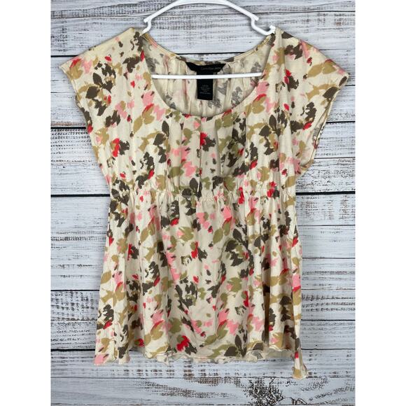 Calvin Klein Tops - Calvin Klein Babydoll Y2K Top Small Short Sleeves Floral Multicolor Cream 2000s